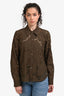 L'Agence Green 'Ellery' Eyelet Button-Up Shirt Size S