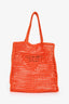 Prada Orange Small Logo Crochet Raffia Tote