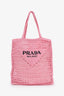 Prada Pink Raffia Crochet Logo Tote Bag