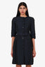 Burberry Navy Nylon Belted Short Sleeve Midi Dress Size 6