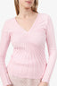 Sandro Pink Ribbed Cotton V-Neck Top Size 1