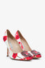 Manolo Blahnik Multicolour Floral Print Crystal Embellished Heels Size 36.5