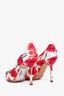 Manolo Blahnik Multicolour Floral Print Crystal Embellished Heels Size 36.5