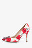 Manolo Blahnik Multicolour Floral Print Crystal Embellished Heels Size 36.5