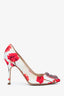 Manolo Blahnik Multicolour Floral Print Crystal Embellished Heels Size 36.5