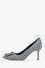 Manolo Blahnik Black/White Patterned Crystal Embellished Heels Size 36.5