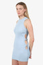 Mach & Mach Blue Ribbed Knit Crystal Embellished Cut Out Mini Dress Size M