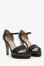 Pre-Loved Chanel™ Black Leather Ankle Strap Chain Sandals Size 37