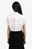 Miu Miu 2023 White Logo Embroidered Distressed Cropped Button-Up Shirt Size 38