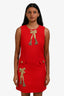 Dolce & Gabbana Red/Gold Bow Tassel Detailed Sleeveless Mini Dress Size 38