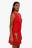 Dolce & Gabbana Red/Gold Bow Tassel Detailed Sleeveless Mini Dress Size 38