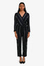 Maje Navy/Black Pinstriped Long Sleeve Jumpsuit Size 34