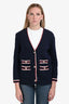Maje Navy/Red Trim Detailed Long Sleeve Cardigan Size 2