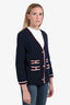 Maje Navy/Red Trim Detailed Long Sleeve Cardigan Size 2