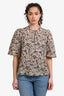 Isabel Marant Etoile Cream/Blue Printed 3/4 Sleeve Top Size 36