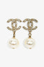 Pre-Loved Chanel™ 2015 Gold Toned Embellished CC Pearl Drop Earrings
