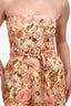 Zimmermann Pink/Tan Linen Floral Belted Strapless Pansuit Size 2