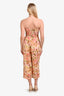 Zimmermann Pink/Tan Linen Floral Belted Strapless Pansuit Size 2