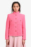 Pre-Loved Chanel™ 2022 Runway Hot Pink Tweed Floral Buttoned Jacket Size 38