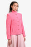 Pre-Loved Chanel™ 2022 Runway Hot Pink Tweed Floral Buttoned Jacket Size 38