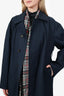 Balenciaga 2019 Navy Plaid Layered Trench Coat Size 34