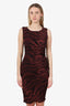 Emilio Pucci Red/Black Animal Print Ruched Sleeveless Dress Size 10