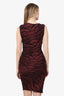 Emilio Pucci Red/Black Animal Print Ruched Sleeveless Dress Size 10