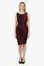 Emilio Pucci Red/Black Animal Print Ruched Sleeveless Dress Size 10