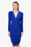 Norma Kamali Blue Ruched Long Sleeve V-neck Midi Dress Size S