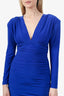 Norma Kamali Blue Ruched Long Sleeve V-neck Midi Dress Size S