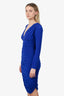 Norma Kamali Blue Ruched Long Sleeve V-neck Midi Dress Size S