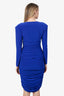 Norma Kamali Blue Ruched Long Sleeve V-neck Midi Dress Size S