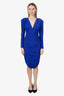 Norma Kamali Blue Ruched Long Sleeve V-neck Midi Dress Size S