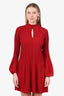 Maje Red Pleated Long Sleeve Mini Dress Size 1