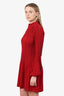 Maje Red Pleated Long Sleeve Mini Dress Size 1