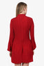 Maje Red Pleated Long Sleeve Mini Dress Size 1