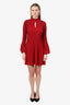 Maje Red Pleated Long Sleeve Mini Dress Size 1