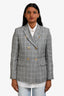 Sandro Grey Linen Blend Check Double Breasted Blazer Size 36