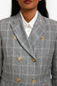 Sandro Grey Linen Blend Check Double Breasted Blazer Size 36