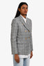 Sandro Grey Linen Blend Check Double Breasted Blazer Size 36