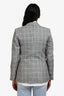 Sandro Grey Linen Blend Check Double Breasted Blazer Size 36
