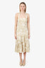 Veronica Beard Beige/White Floral Linen Midi Halter Dress Size 6
