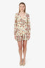 Maje Cream Silk Floral Long Sleeve Mini Dress Size 40
