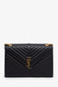 Saint Laurent Black Chevron Grained Leather Large Envelope Bag