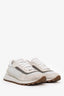 Brunello Cucinelli White Mesh/Suede Beaded Trim Sneakers Size 37