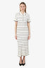 Sandro White Cotton Knitted Midi Dress With Polo Neck Size 38