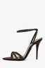 Saint Laurent Brown Satin Embellished Pointed Toe Heels Size 37.5