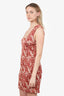 Ganni Red Floral Printed Stretch Satin Smocked Mini Dress Size 42