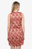 Ganni Red Floral Printed Stretch Satin Smocked Mini Dress Size 42