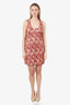 Ganni Red Floral Printed Stretch Satin Smocked Mini Dress Size 42